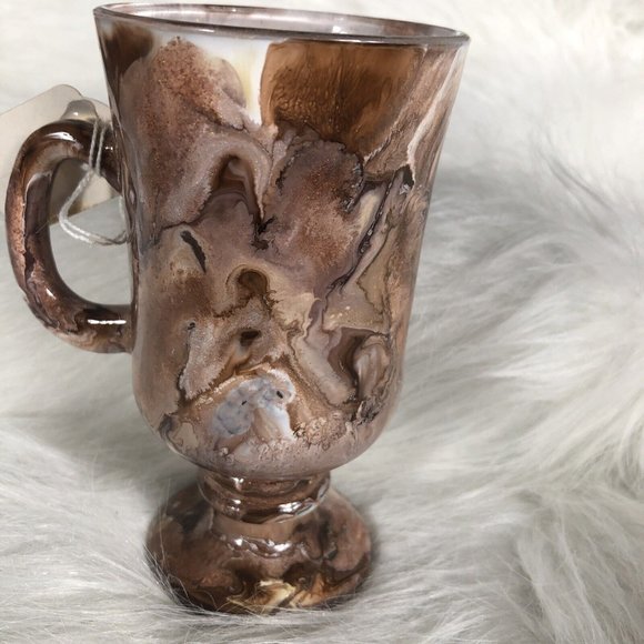 Coffee Cup Hand Painted Brown Pearl Swirls Glass - Picture 2 of 10